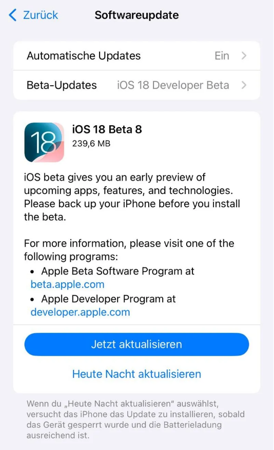 牡丹苹果手机维修分享苹果 iOS / iPadOS 18 开发者预览版 Beta 8 发布 